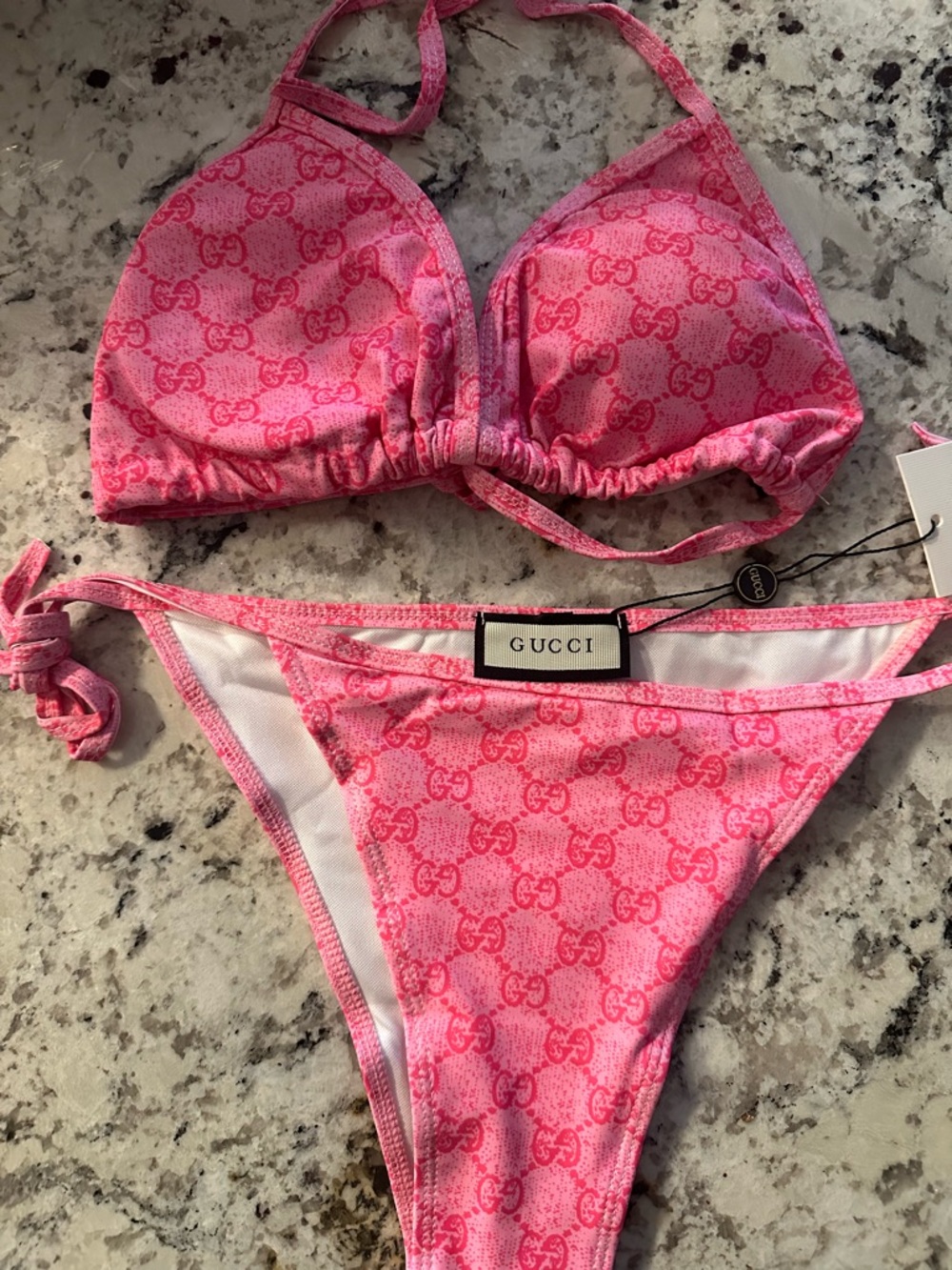 Gucci Pink Logo Monogram Bikini Set - Hot Pink